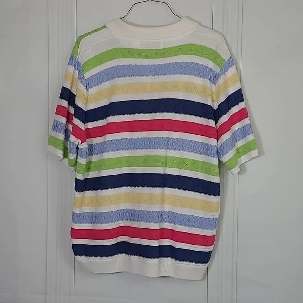Alfred Dunner SZ 3X Sweater VTG Multicolored Striped Knit 3 button Granny Core